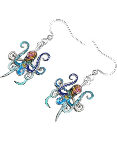 Zinc Alloy Octopus Earrings Decor Enamel Dangle Charms Ocean Animals Jewelry for Women Girls Creative Summer Gifts Blue $8.47...