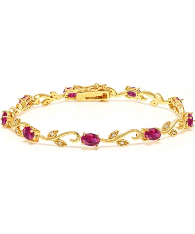 18K Yellow Gold Plated Silver Created Ruby and Diamond Greek Vine Tennis Bracelet For Women (4.63 Cttw, 7 Inch) $46.20 Bracelets