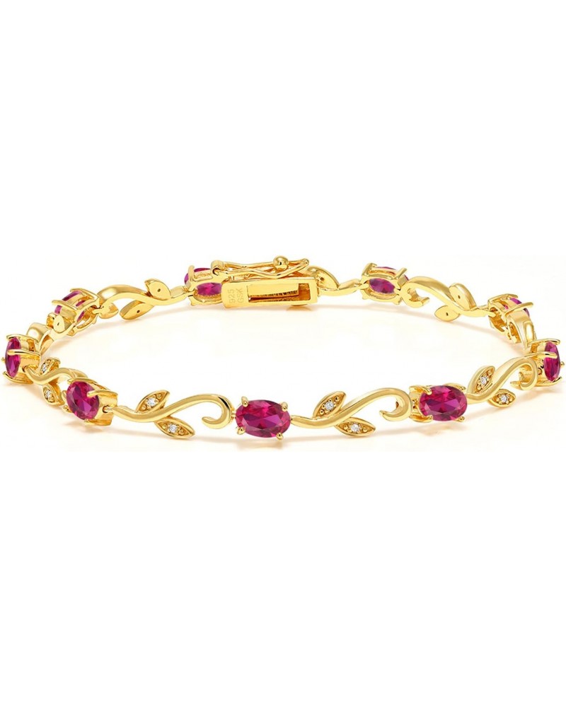 18K Yellow Gold Plated Silver Created Ruby and Diamond Greek Vine Tennis Bracelet For Women (4.63 Cttw, 7 Inch) $46.20 Bracelets