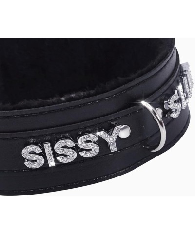 Women Pink Leather Choker Necklace, Punk Gothic Black Fluffy Name Letters Collar Leash Neck Jewelry Black Fluff SISSY $10.82 ...