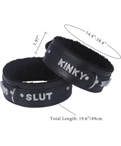 Women Pink Leather Choker Necklace, Punk Gothic Black Fluffy Name Letters Collar Leash Neck Jewelry Black Fluff SISSY $10.82 ...