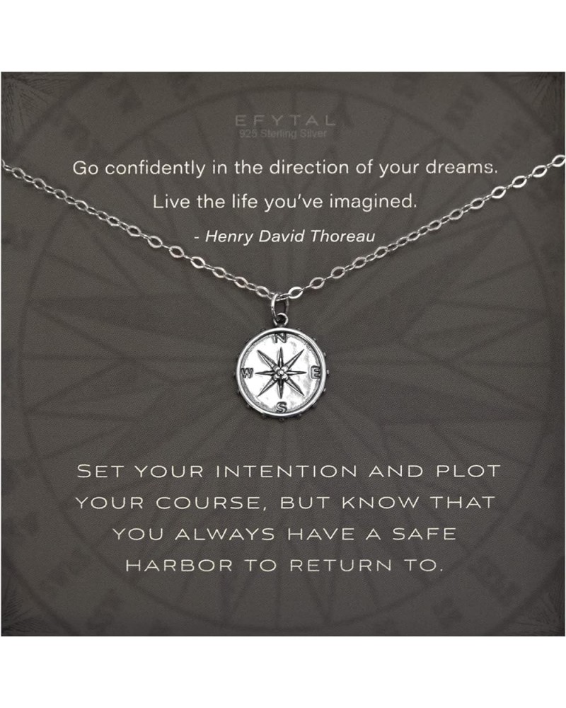 Graduation Gifts for Her, Sterling Silver or Gold Plated Studded Compass Necklace for Women, Inspirational Daughter Gifts, Fr...