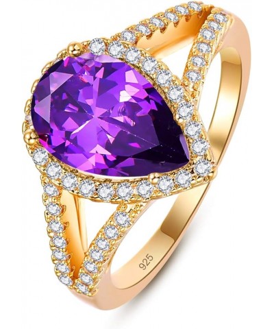 Women's Pear Cut Yellow Gold Plated Created Blue Topaz Rings Band CZ Cubic Zirconia Filled for Mom Girls, 6 08-Purple 6 $5.99...