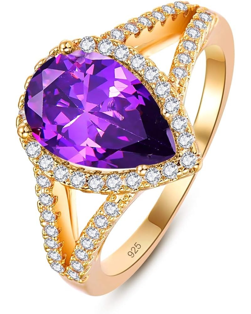 Women's Pear Cut Yellow Gold Plated Created Blue Topaz Rings Band CZ Cubic Zirconia Filled for Mom Girls, 6 08-Purple 6 $5.99...