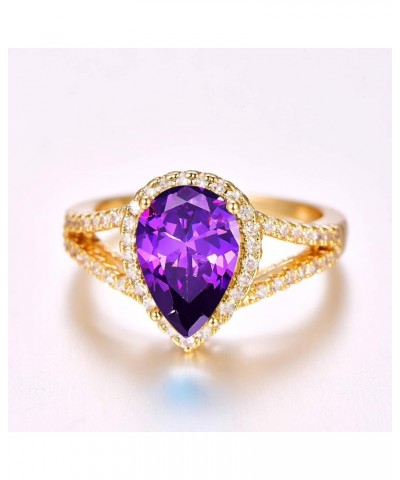 Women's Pear Cut Yellow Gold Plated Created Blue Topaz Rings Band CZ Cubic Zirconia Filled for Mom Girls, 6 08-Purple 6 $5.99...