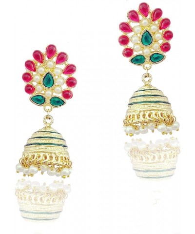 Traditional Indian Golden Minakari Jhumka Earrings With Pearls for Women/Ethnic Golden Jhumki Drop Earrings (Pink) Green $7.9...