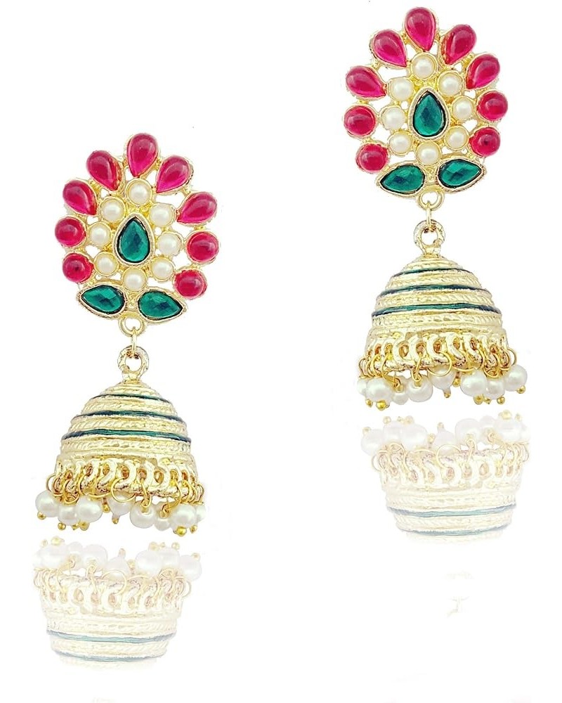 Traditional Indian Golden Minakari Jhumka Earrings With Pearls for Women/Ethnic Golden Jhumki Drop Earrings (Pink) Green $7.9...