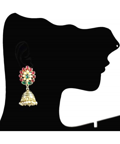 Traditional Indian Golden Minakari Jhumka Earrings With Pearls for Women/Ethnic Golden Jhumki Drop Earrings (Pink) Green $7.9...