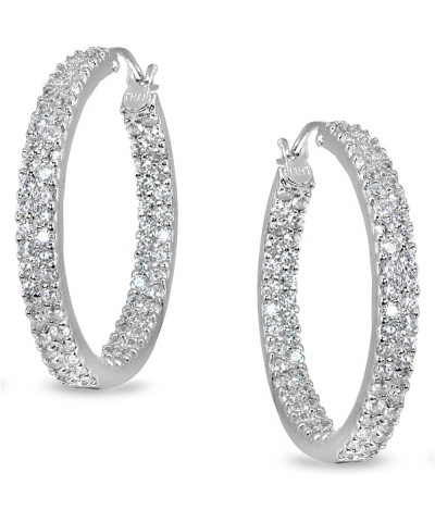 Sterling Silver 3mm Inside Out Two Row Cubic Zirconia Round Hoop Earrings, Options Available 3x25mm Silver $11.50 Earrings