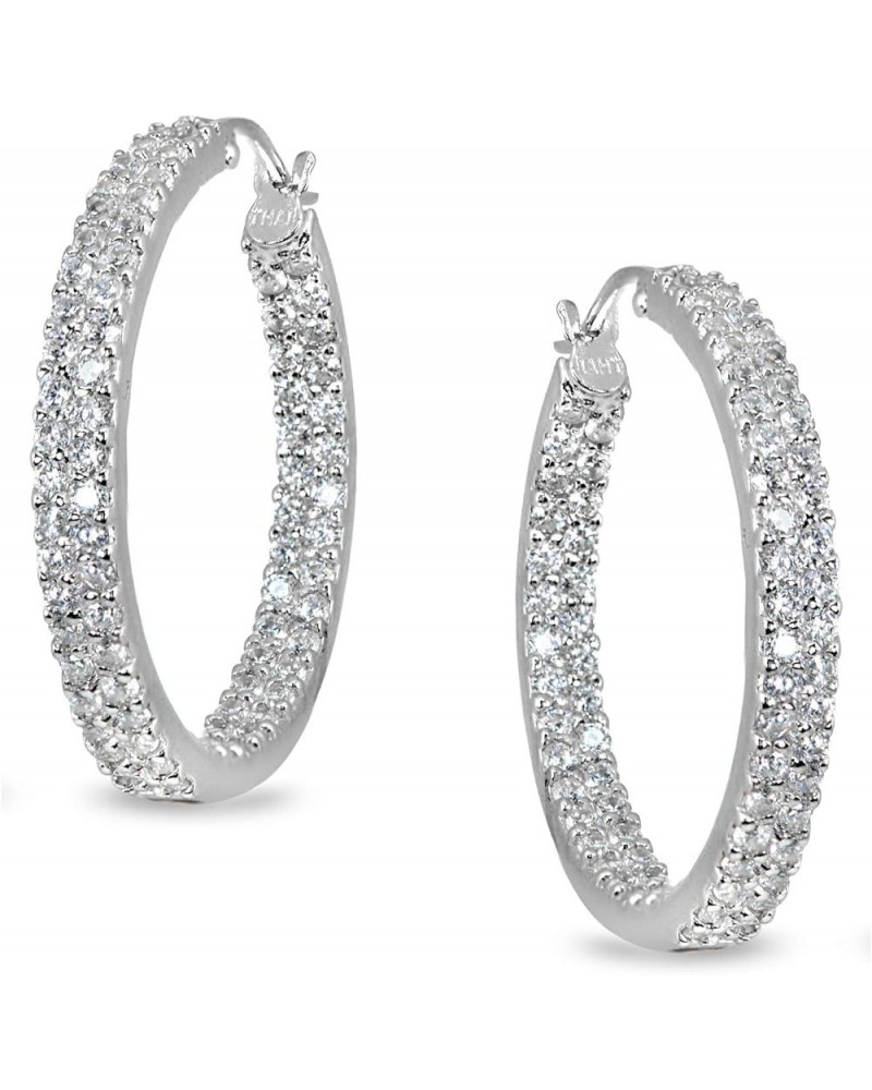 Sterling Silver 3mm Inside Out Two Row Cubic Zirconia Round Hoop Earrings, Options Available 3x25mm Silver $11.50 Earrings