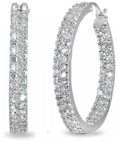 Sterling Silver 3mm Inside Out Two Row Cubic Zirconia Round Hoop Earrings, Options Available 3x25mm Silver $11.50 Earrings