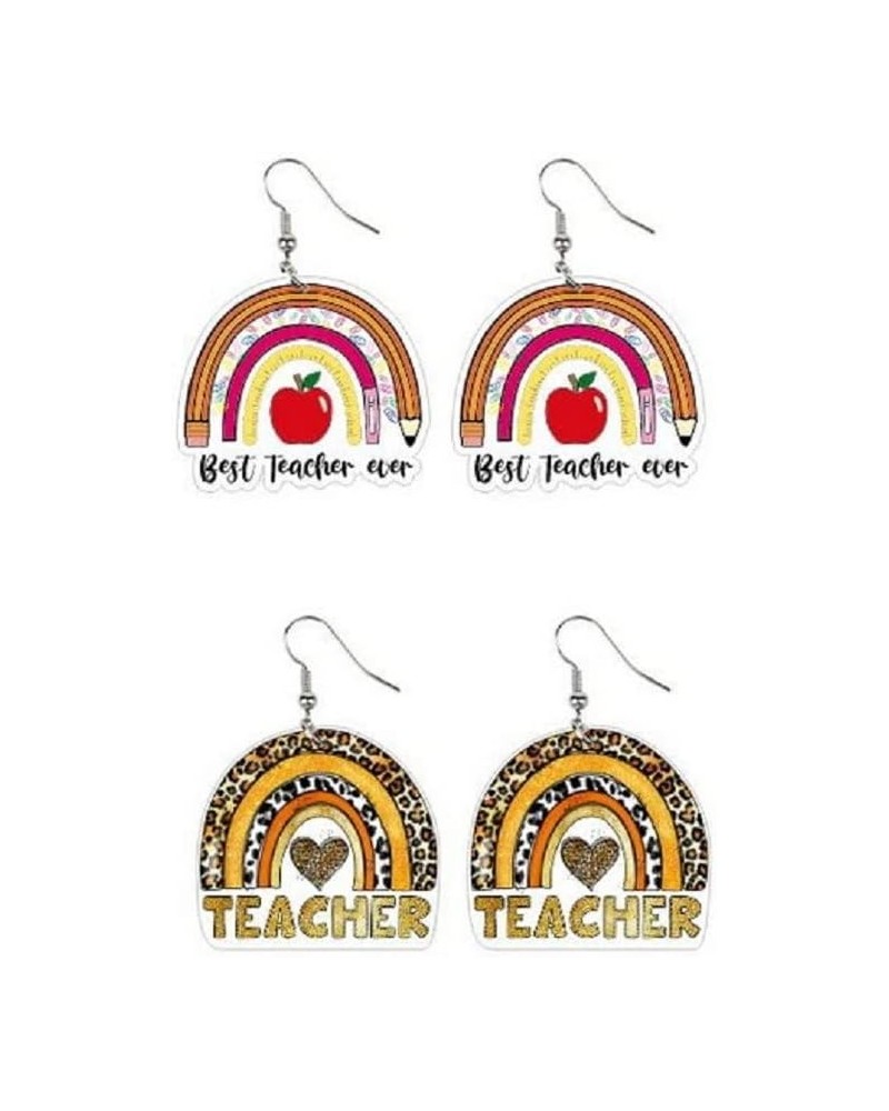 3 Pairs Teacher Dangle Earrings Set Colorful Leopard Pencil Ruler Shape Resin Acrylic Earrings for Women Girls Jewelry 2 pair...