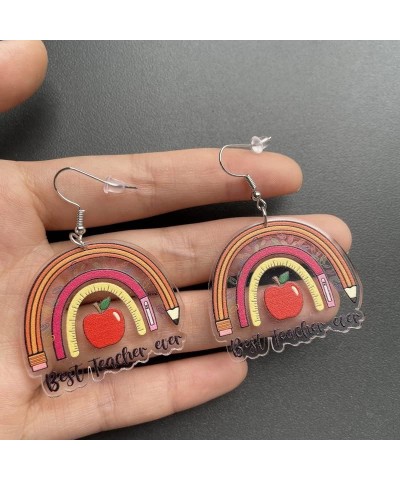 3 Pairs Teacher Dangle Earrings Set Colorful Leopard Pencil Ruler Shape Resin Acrylic Earrings for Women Girls Jewelry 2 pair...