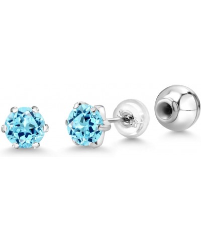 Platinum Stud Earrings 1.64 Ct Round 6mm Blue Apatite $88.20 Earrings