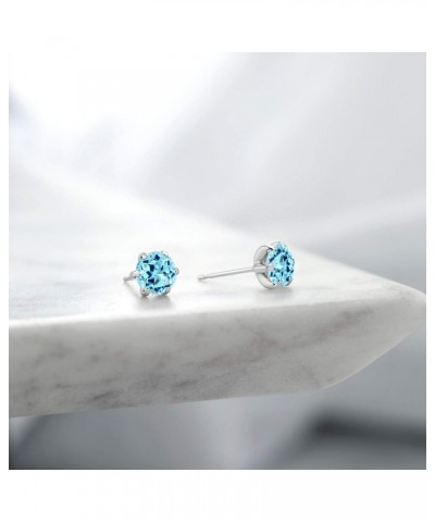 Platinum Stud Earrings 1.64 Ct Round 6mm Blue Apatite $88.20 Earrings