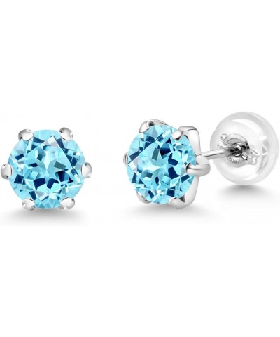 Platinum Stud Earrings 1.64 Ct Round 6mm Blue Apatite $88.20 Earrings