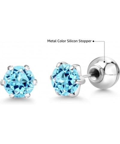 Platinum Stud Earrings 1.64 Ct Round 6mm Blue Apatite $88.20 Earrings