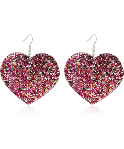 Red Heart Earrings Glitter Cute Big Red Heart Statement Drop Dangle Earrings for Women Girls F-,Colorful $6.88 Earrings