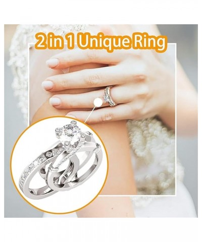 Rings for Women Creative Combination Moissanite Cubic Zirconia Two-in-One Wedding Engagement Ring Sets silver 10 $4.63 Rings