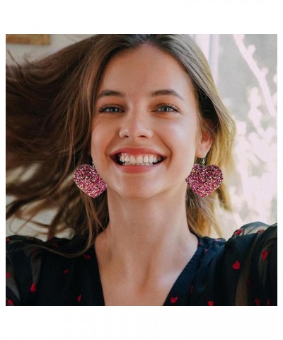 Red Heart Earrings Glitter Cute Big Red Heart Statement Drop Dangle Earrings for Women Girls F-,Colorful $6.88 Earrings