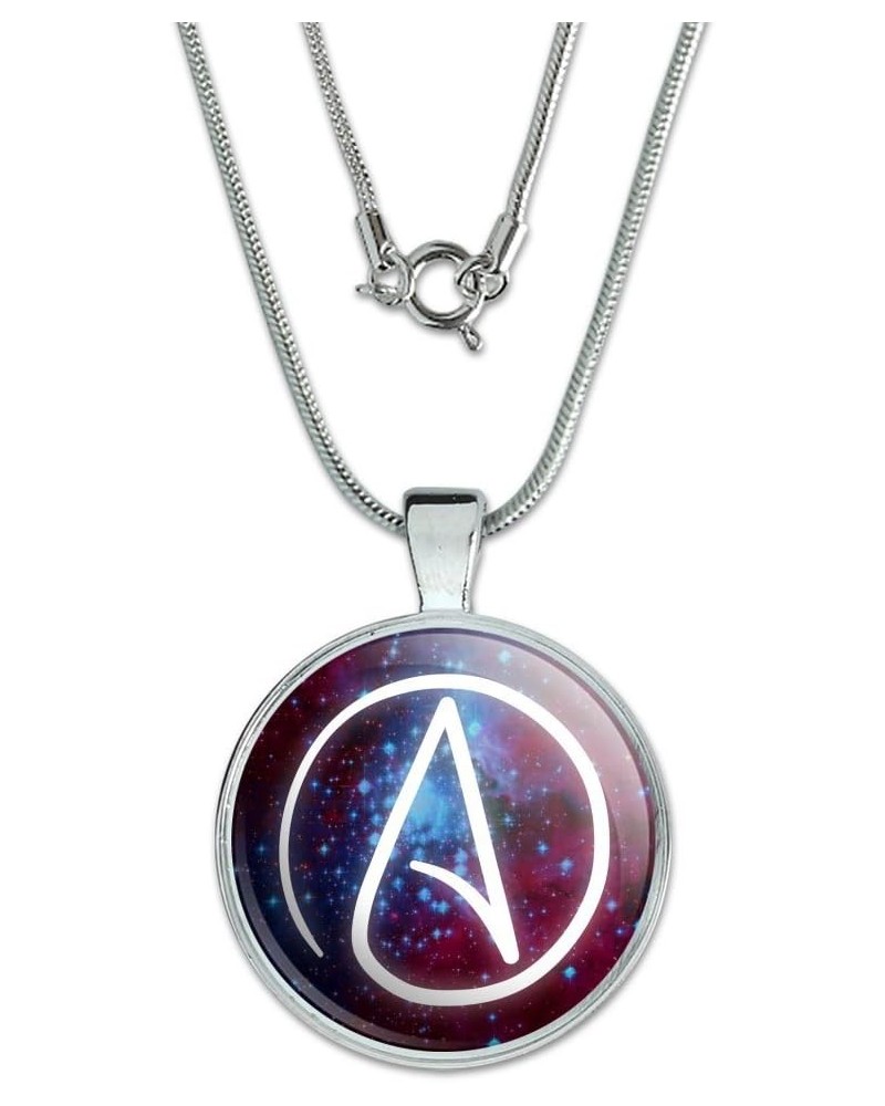 Atheist Atheism Symbol In Space 1" Pendant with Sterling Silver Plated Chain $11.99 Necklaces