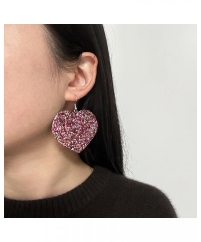 Red Heart Earrings Glitter Cute Big Red Heart Statement Drop Dangle Earrings for Women Girls F-,Colorful $6.88 Earrings