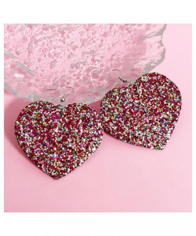 Red Heart Earrings Glitter Cute Big Red Heart Statement Drop Dangle Earrings for Women Girls F-,Colorful $6.88 Earrings