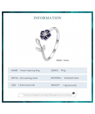 Adjustable Flowers Sterling Silver Open Rings Purple Enamel Stackable Rings Cubic Zirconia Ring Promise Ring For Women Jewelr...