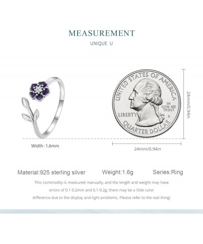 Adjustable Flowers Sterling Silver Open Rings Purple Enamel Stackable Rings Cubic Zirconia Ring Promise Ring For Women Jewelr...