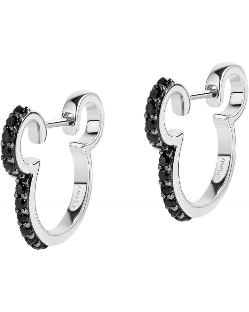 Disney Jewels 925 Sterling Silver Birthstone or Gemstones Mickey Hoop Earrings Black-Onyx $87.40 Earrings