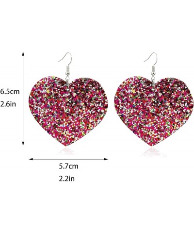 Red Heart Earrings Glitter Cute Big Red Heart Statement Drop Dangle Earrings for Women Girls F-,Colorful $6.88 Earrings