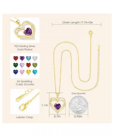 Heart Necklaces for Women Gold-Plated 925 Sterling Silver Birthstone Pendant Necklace Anniversary Birthday Mother's Day Jewel...