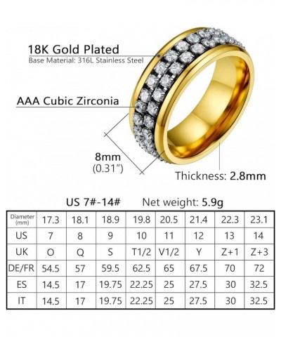 Mens Spinner Ring, Fidgit Rings for Anxiety, Stainless Steel 8mm Chunky Ring, Black/18K Gold Plated Rotatable Cubic Zirconia ...