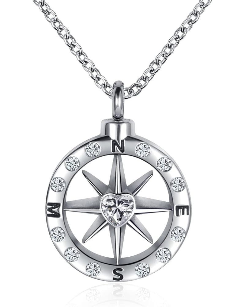 Nautical Anchor Compass Cremation Urn Necklace for Ashes Men Keepsake Stainless Steel Memorial Pendant Compass $10.25 Necklaces