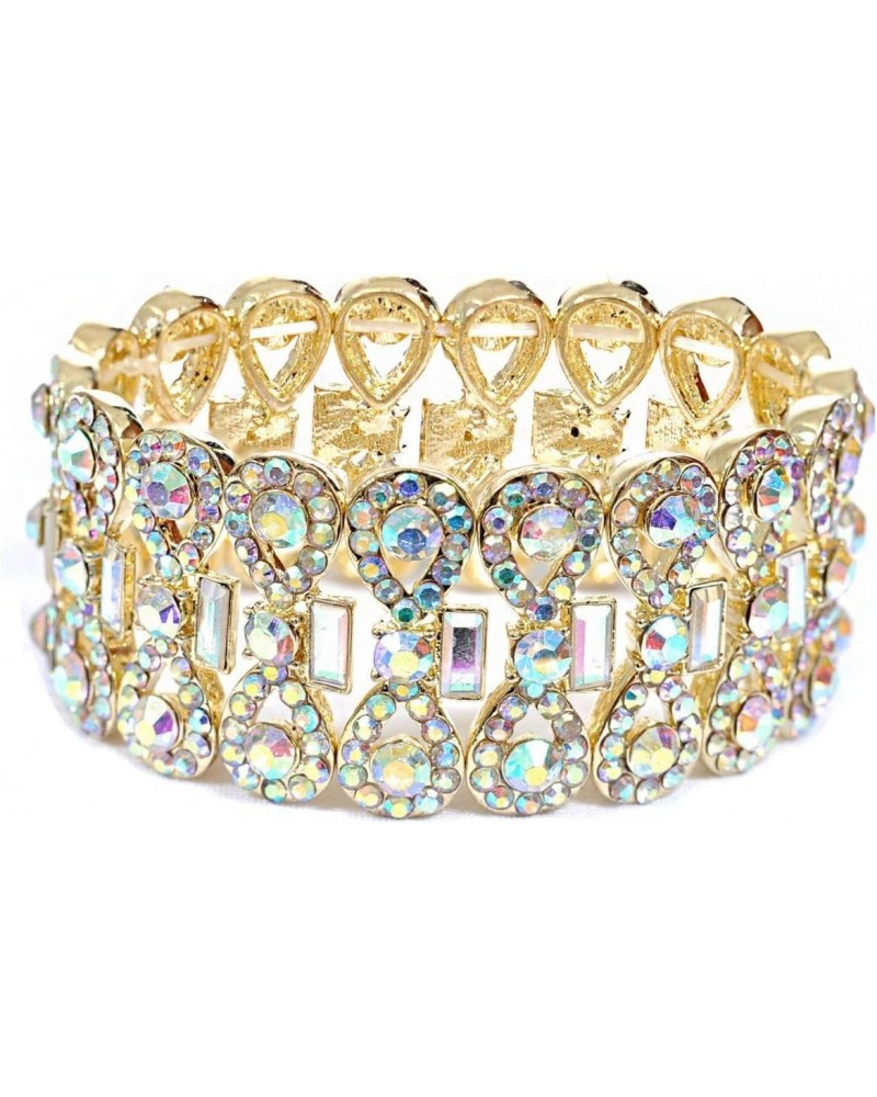 Gold Aurora Borealis Rhinestone Infinity Shape with Rectangle Crystal Stretch Bracelet $11.96 Bracelets