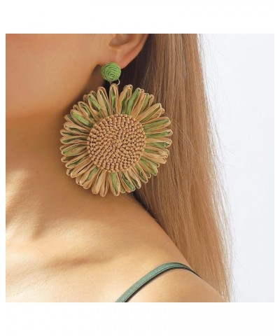 Bohemian Handmade Raffia Sunflower Earrings Flower Rattan Straw Wrapped Drop Dangle Earrings Summer Beach Vacation Party Ear ...