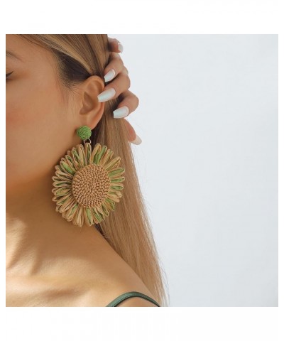 Bohemian Handmade Raffia Sunflower Earrings Flower Rattan Straw Wrapped Drop Dangle Earrings Summer Beach Vacation Party Ear ...