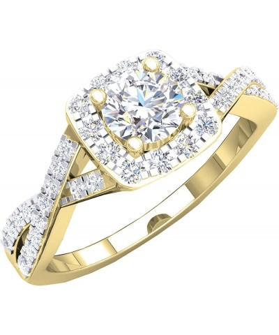 1.55 Cttw Round Cubic Zirconia Crisscross Shank Halo Engagement Ring for Women in 10K Solid Gold 7.5 Solid Yellow Gold $147.4...