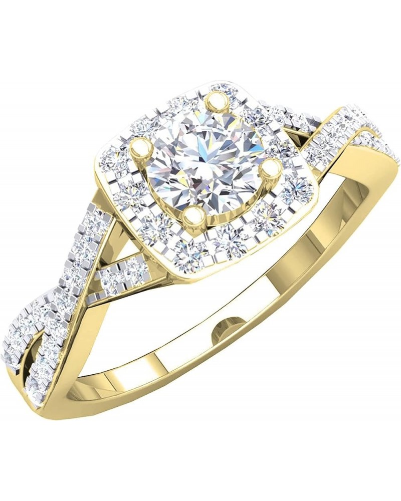 1.55 Cttw Round Cubic Zirconia Crisscross Shank Halo Engagement Ring for Women in 10K Solid Gold 7.5 Solid Yellow Gold $147.4...