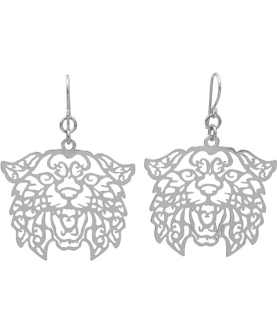 Laser Cut Wildcat Face Open Thin Filigree Swirl Large Dangle Drop Earrings Silver $11.54 Earrings