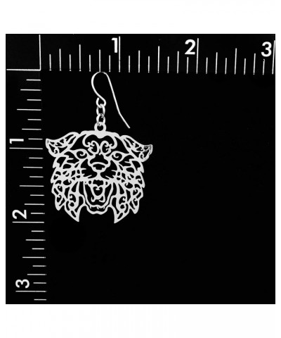 Laser Cut Wildcat Face Open Thin Filigree Swirl Large Dangle Drop Earrings Silver $11.54 Earrings