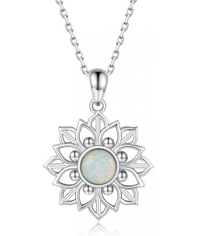 Sterling Silver Lotus Flower Necklace - Mandala Flower of Life Pendant Yoga Jewelry Gift for Women Yoga Lovers Opal $17.00 Ne...