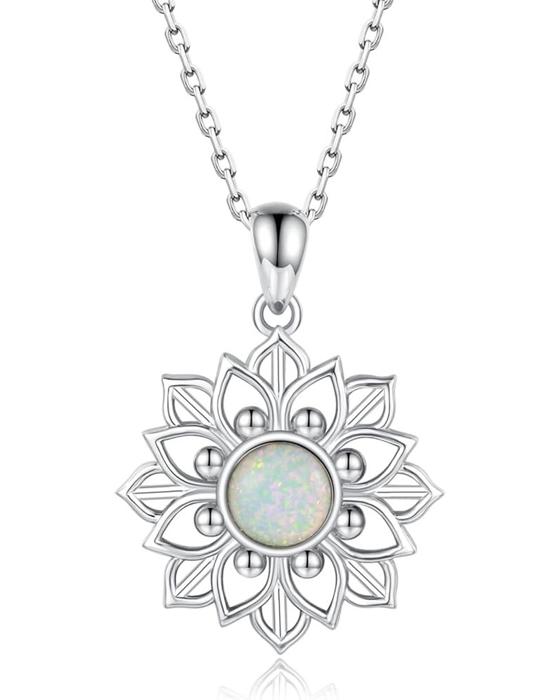 Sterling Silver Lotus Flower Necklace - Mandala Flower of Life Pendant Yoga Jewelry Gift for Women Yoga Lovers Opal $17.00 Ne...