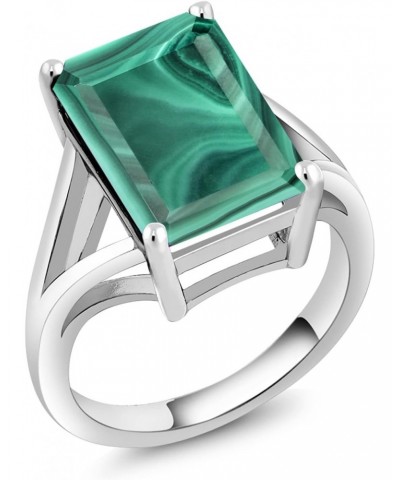 925 Sterling Silver Emerald Cut Green Malachite Women Ring (10.00 Cttw, Gemstone Birthstone, Available In Size 5, 6, 7, 8, 9)...