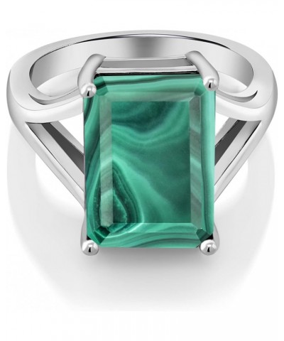 925 Sterling Silver Emerald Cut Green Malachite Women Ring (10.00 Cttw, Gemstone Birthstone, Available In Size 5, 6, 7, 8, 9)...