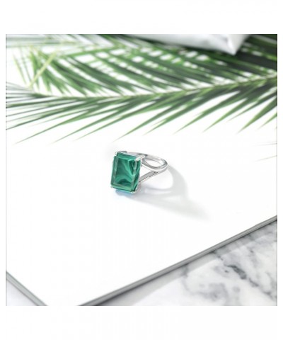 925 Sterling Silver Emerald Cut Green Malachite Women Ring (10.00 Cttw, Gemstone Birthstone, Available In Size 5, 6, 7, 8, 9)...