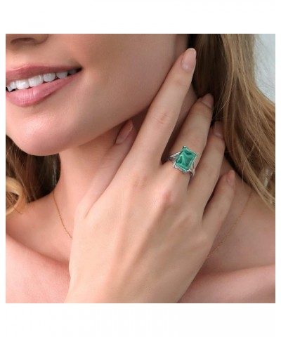 925 Sterling Silver Emerald Cut Green Malachite Women Ring (10.00 Cttw, Gemstone Birthstone, Available In Size 5, 6, 7, 8, 9)...