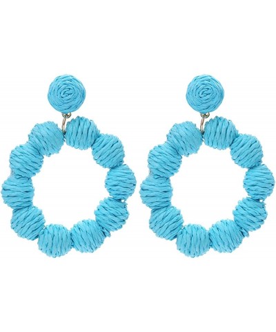 Hoop Earrings Small Ball Ring Pendant Earrings Women's Handmade Earrings Braided Rattan Raffia Rainbow Dangle Sky Blue $8.68 ...