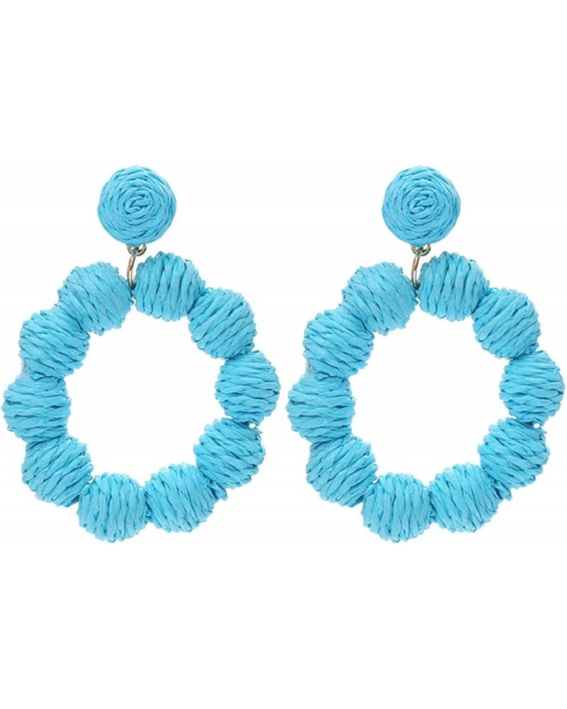 Hoop Earrings Small Ball Ring Pendant Earrings Women's Handmade Earrings Braided Rattan Raffia Rainbow Dangle Sky Blue $8.68 ...