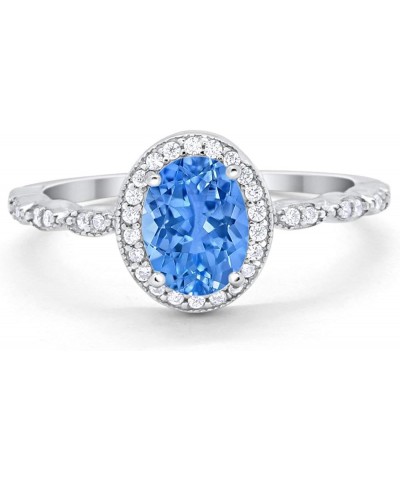 Oval Art Deco Wedding Engagement Ring Halo Bridal 925 Sterling Silver Choose Color Simulated Blue Topaz CZ $11.96 Rings